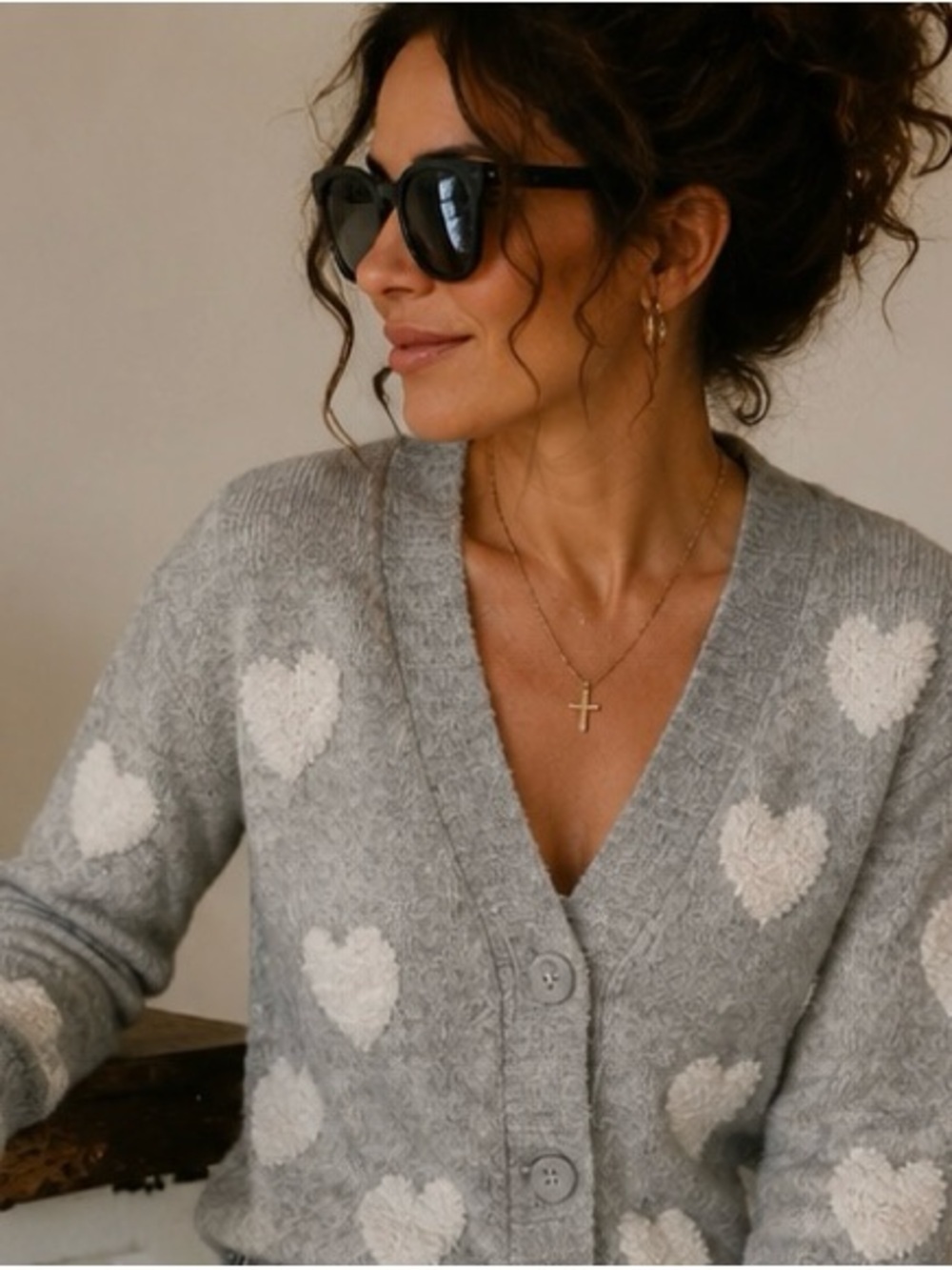 Cupcakes and Cashmere Gray Heart Cardigan Sweater Soft Cozy Knit Size M - Picture 9 of 12